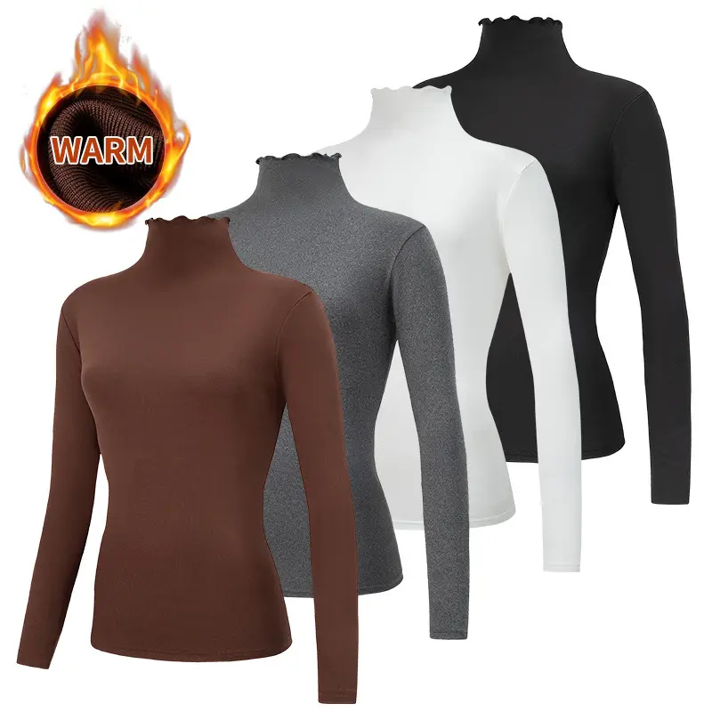 Women's Autumn Winter Layering Turtleneck Tops (3-Pack) - Elegant Ruffle Trim High-Neck Base Shirts
