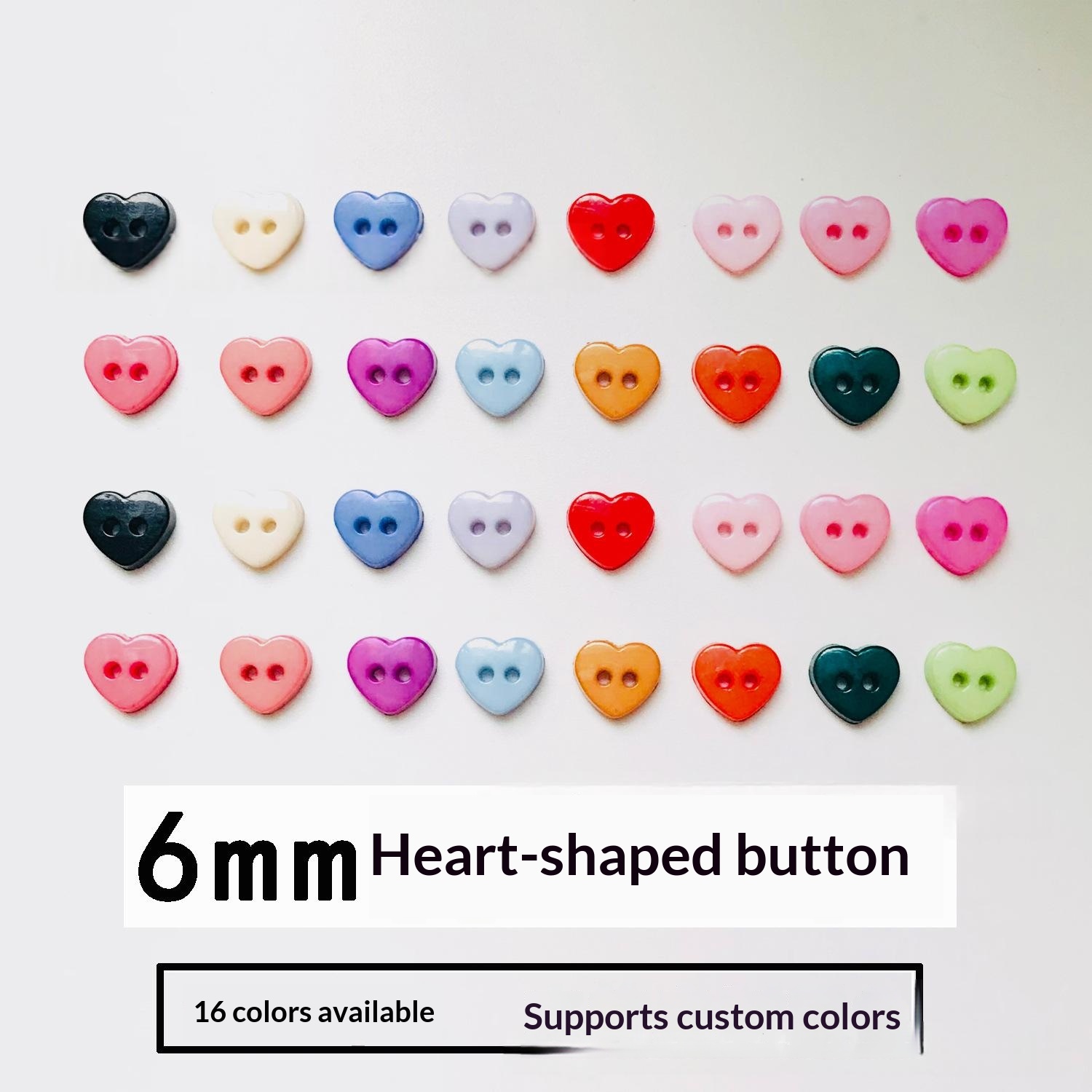 100-Pack Mini Heart-Shaped Resin Buttons (6mm) - Tiny Colorful Buttons for DIY Crafts, Sewing, and Scrapbooking