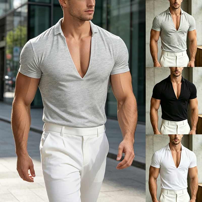 Men's Classic V-Neck Short Sleeve T-Shirt - Comfortable Casual Tee