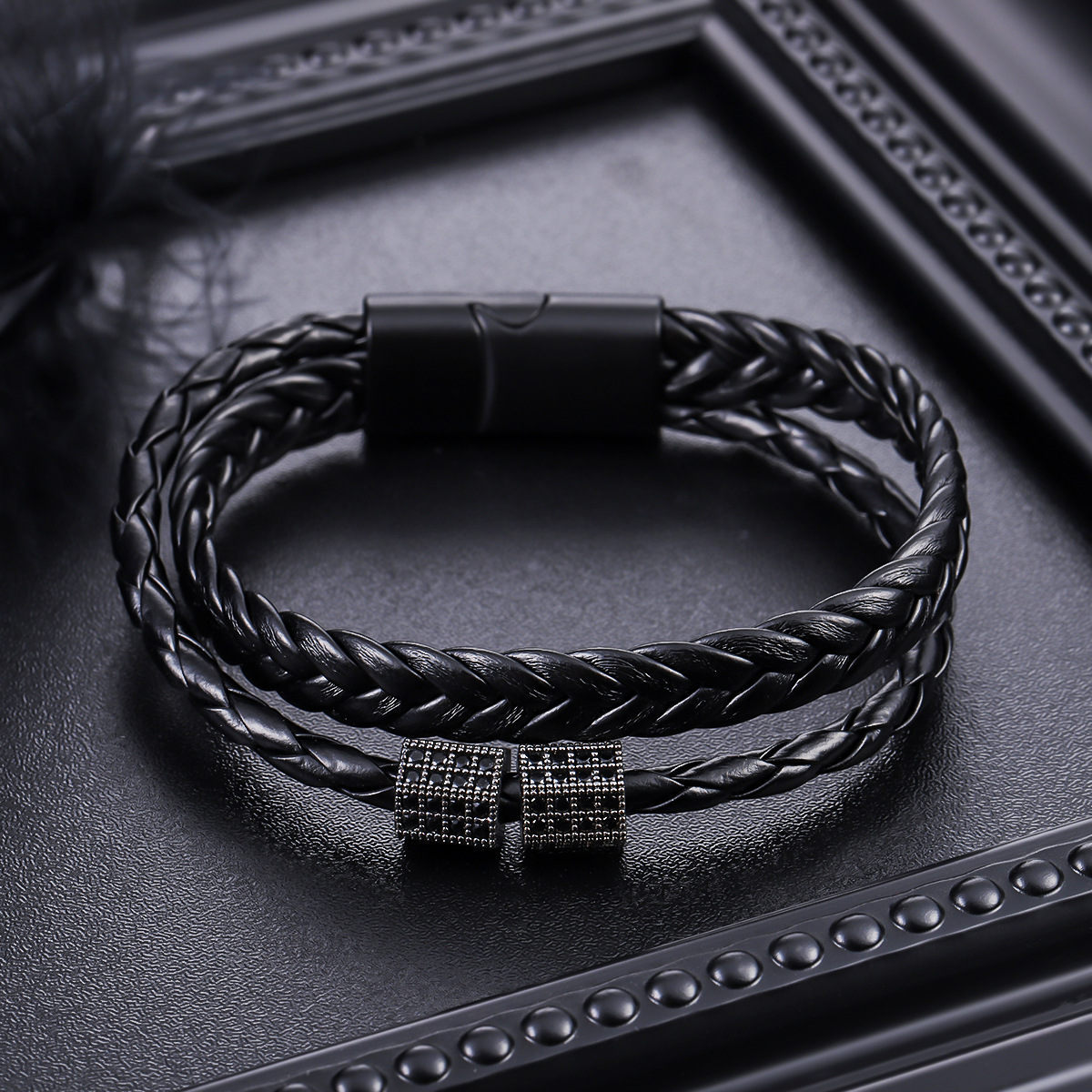 Premium Woven Leather Bracelet with Zircon Charm | Minimalist Unisex Design