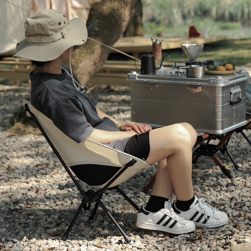 Premium Folding Moon Chair - Portable Outdoor Camping Chair with Breathable Mesh Backrest