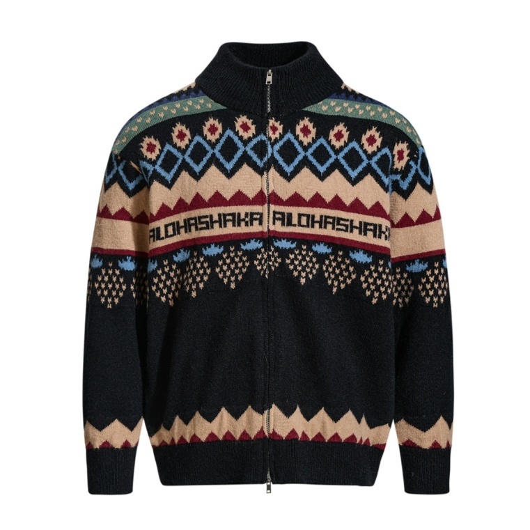Men's Vintage Jacquard Knit Cardigan - Cozy Loose Fit Winter Sweater