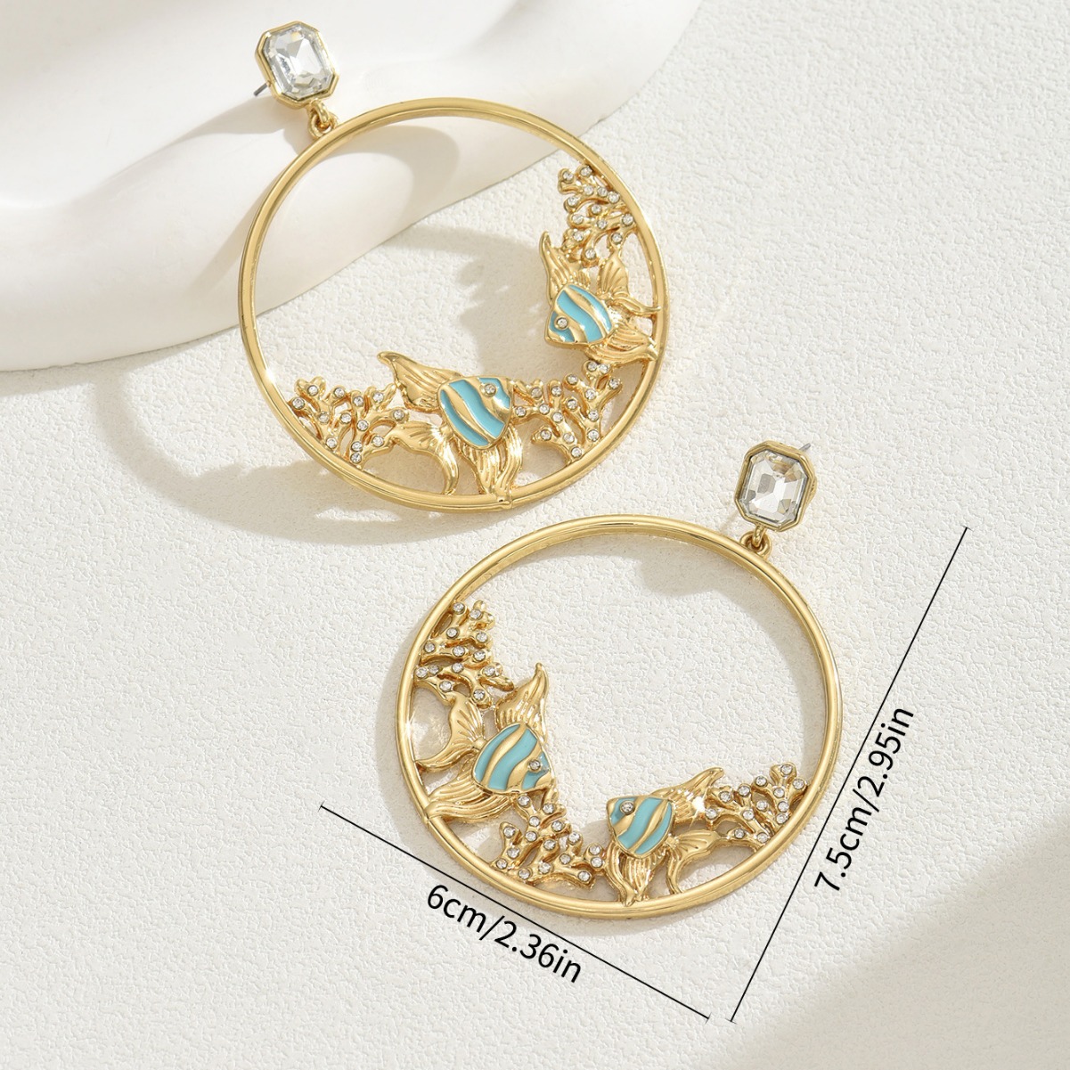 Elegant 18K Gold Plated Small Fish Dangle Earrings | Minimalist Cubic Zirconia Studs for Women