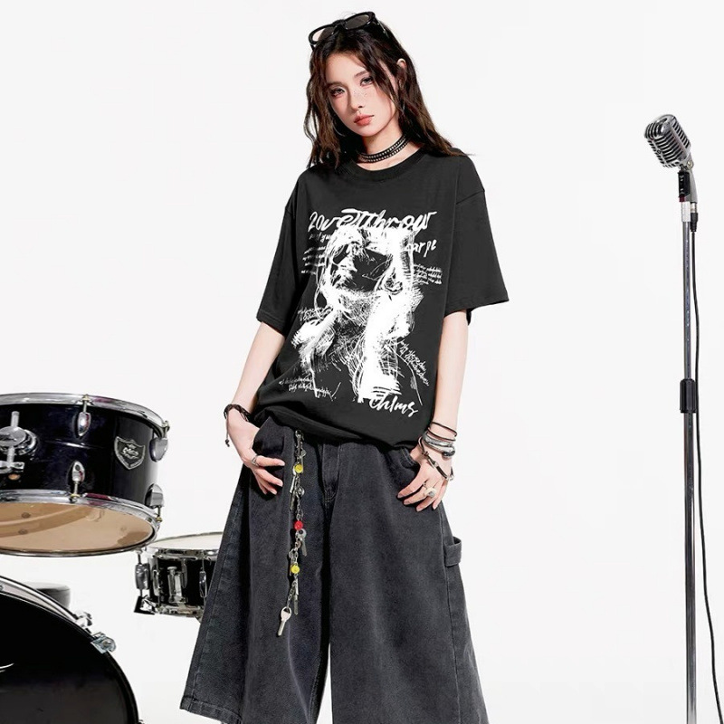 American Style Streetwear Retro Letter Short Sleeve T-shirt
