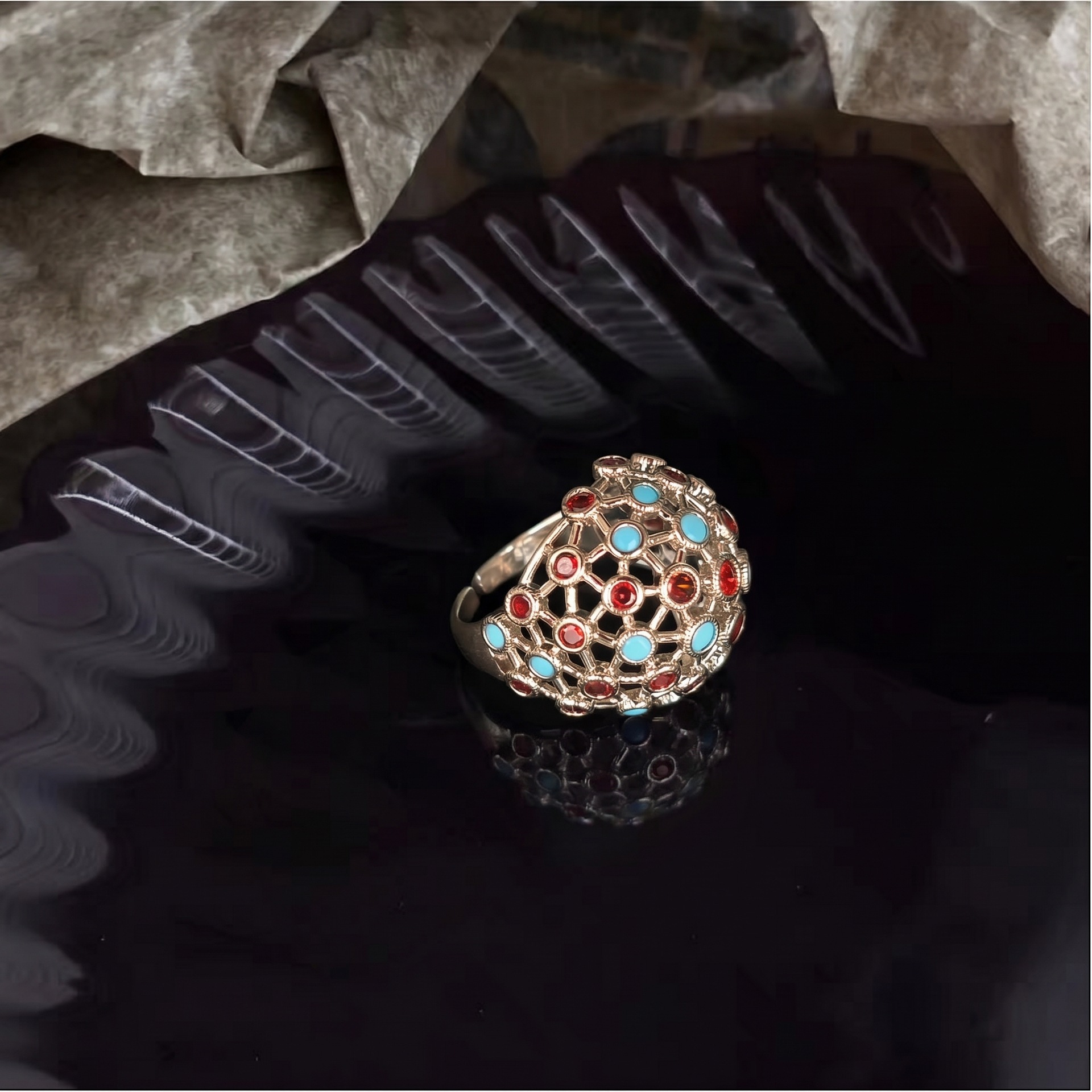 Vintage Mid-Century Modern Hollow Sphere Ring - Artistic Textured Statement Ring