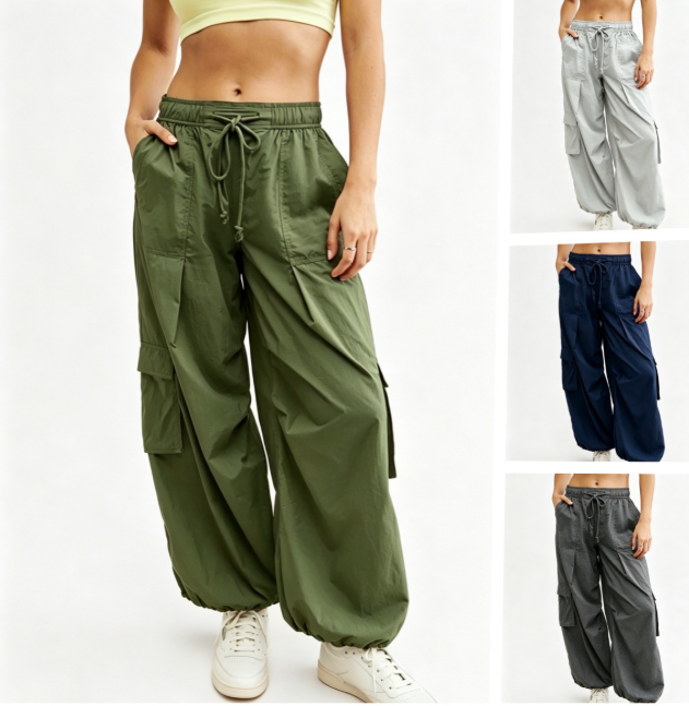 Women's High-Waisted Wide-Leg Cargo Pants | Multi-Pocket Utility Trousers with Drawstring
