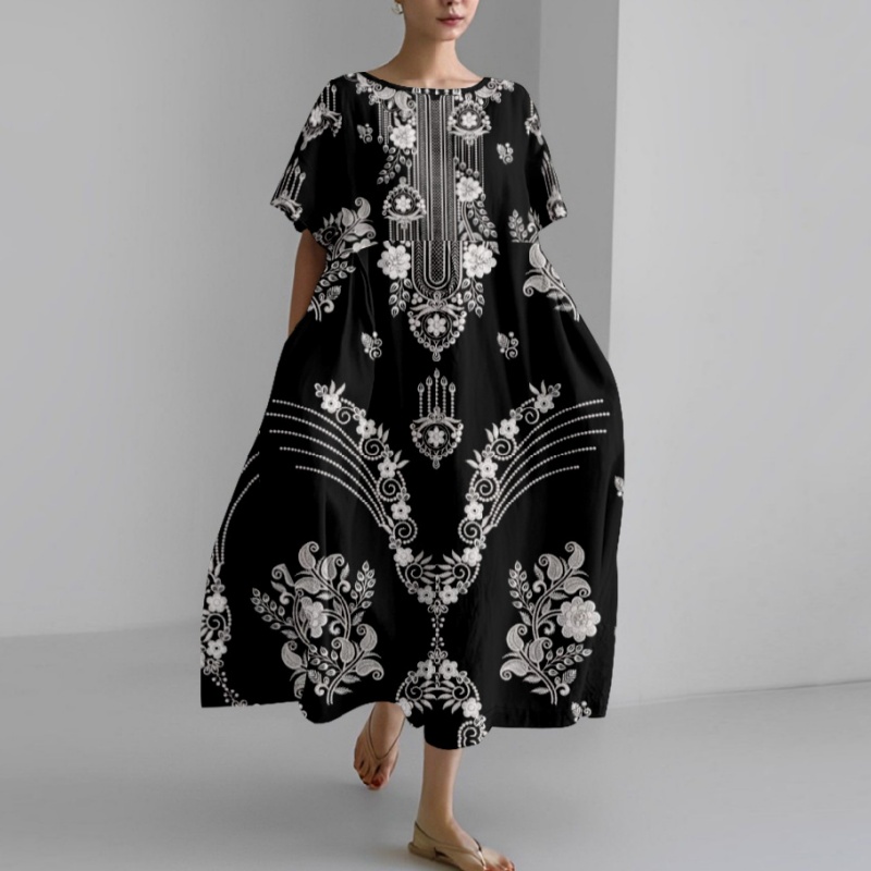 Elegant Women's 3D Floral Embossed Dress - Casual Minimalist Short Sleeve Pullover