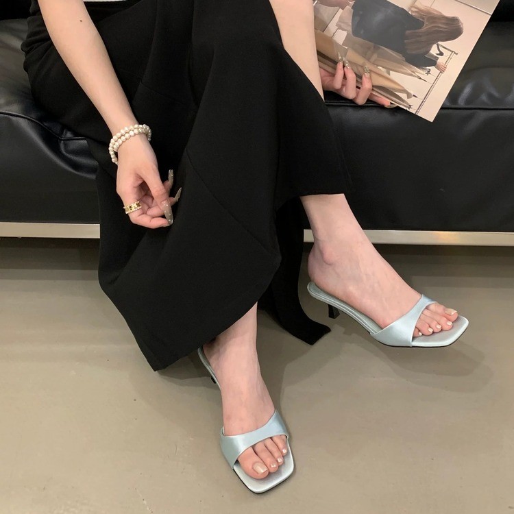 Chic Open-Toe Stiletto Slide Sandals for Women - Elegant Mid-Heel Summer Slippers