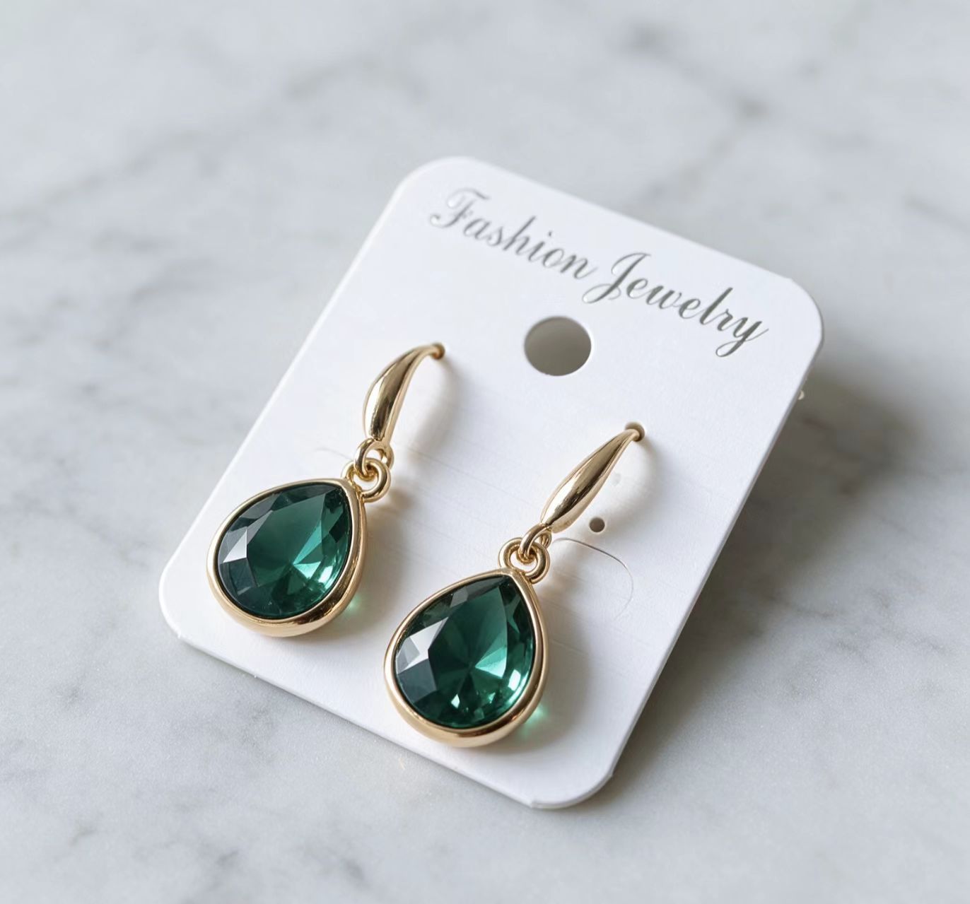 Elegant Gold Teardrop Crystal Earrings - Shimmering Korean Style Drop Earrings for Women