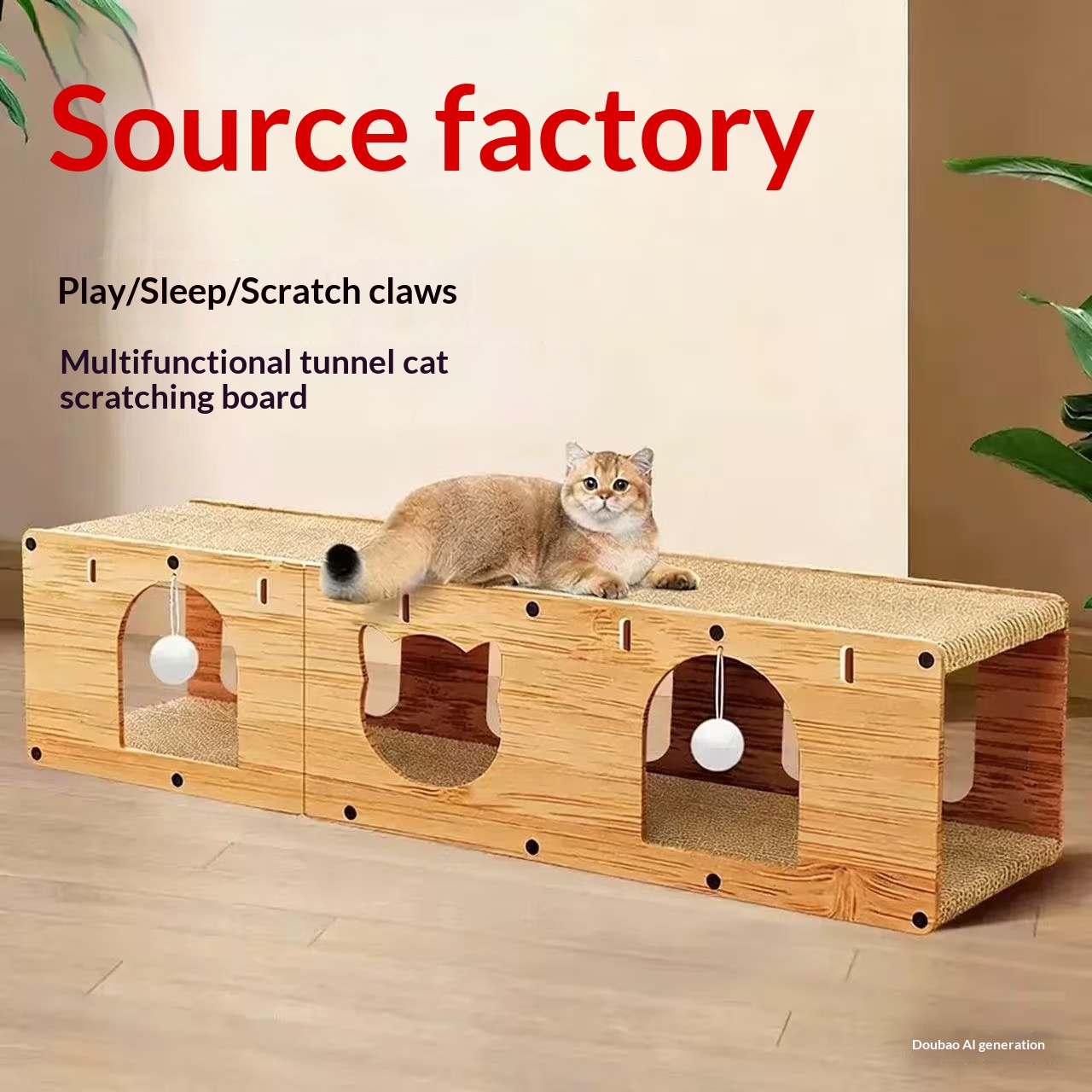 4-in-1 Multi-Functional Cat Bed and Play Tunnel - Upright Scratching Board & Interactive Cat Toy