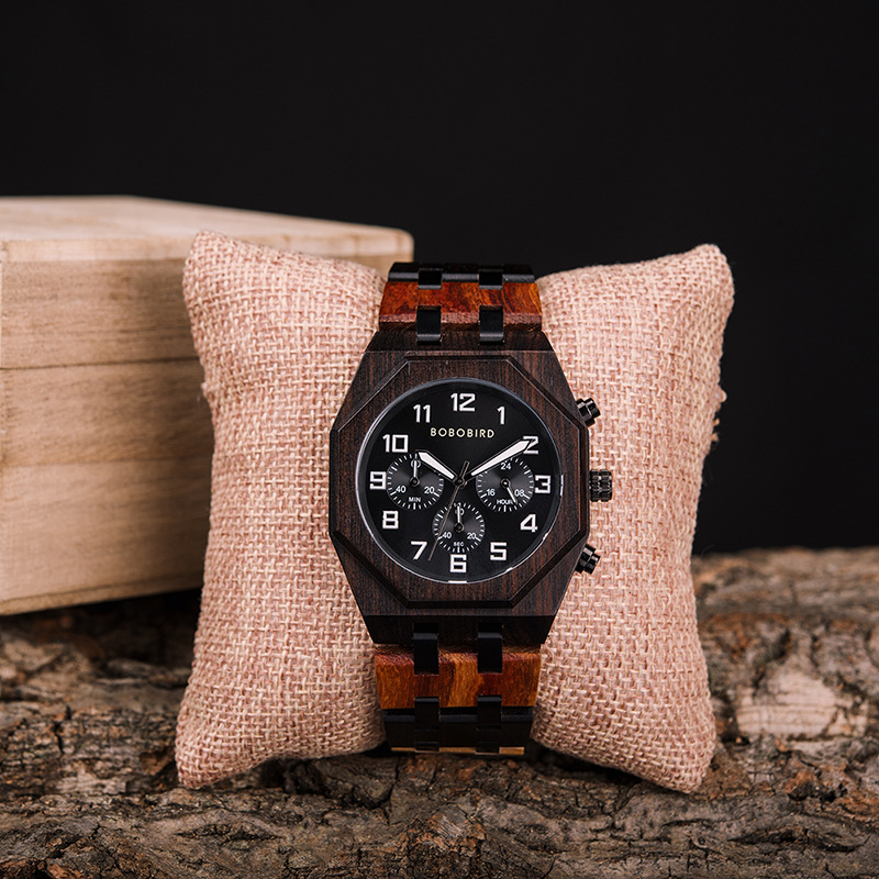 T92 Sporty Wooden Watch - Handcrafted Natural Wood Quartz Wristwatch