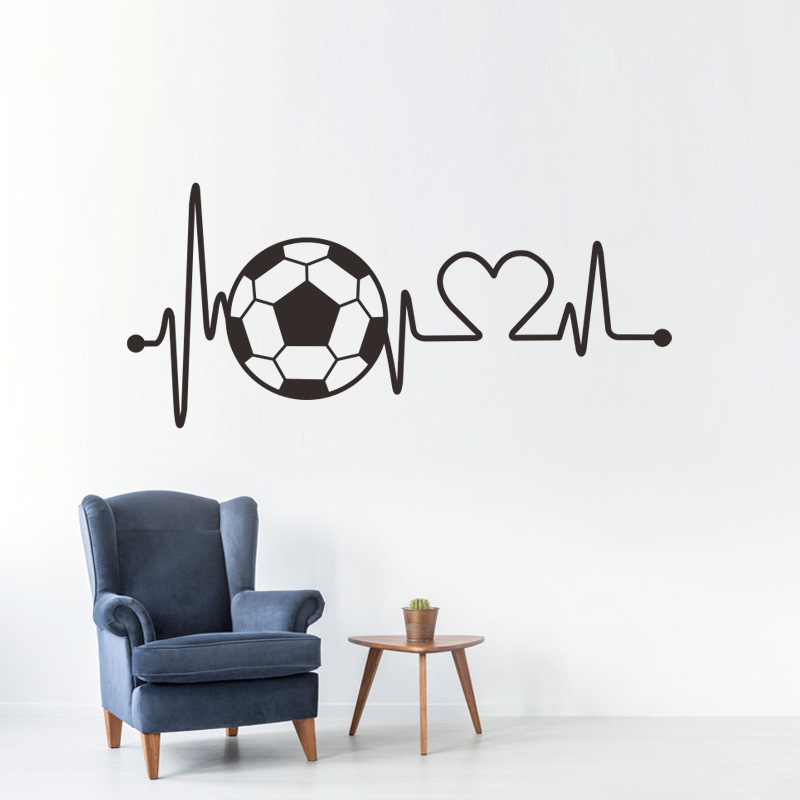 Modern Abstract Line Football Wall Decal - Geometric Soccer Wall Sticker for Kids' Bedroom & Playroom Decor
