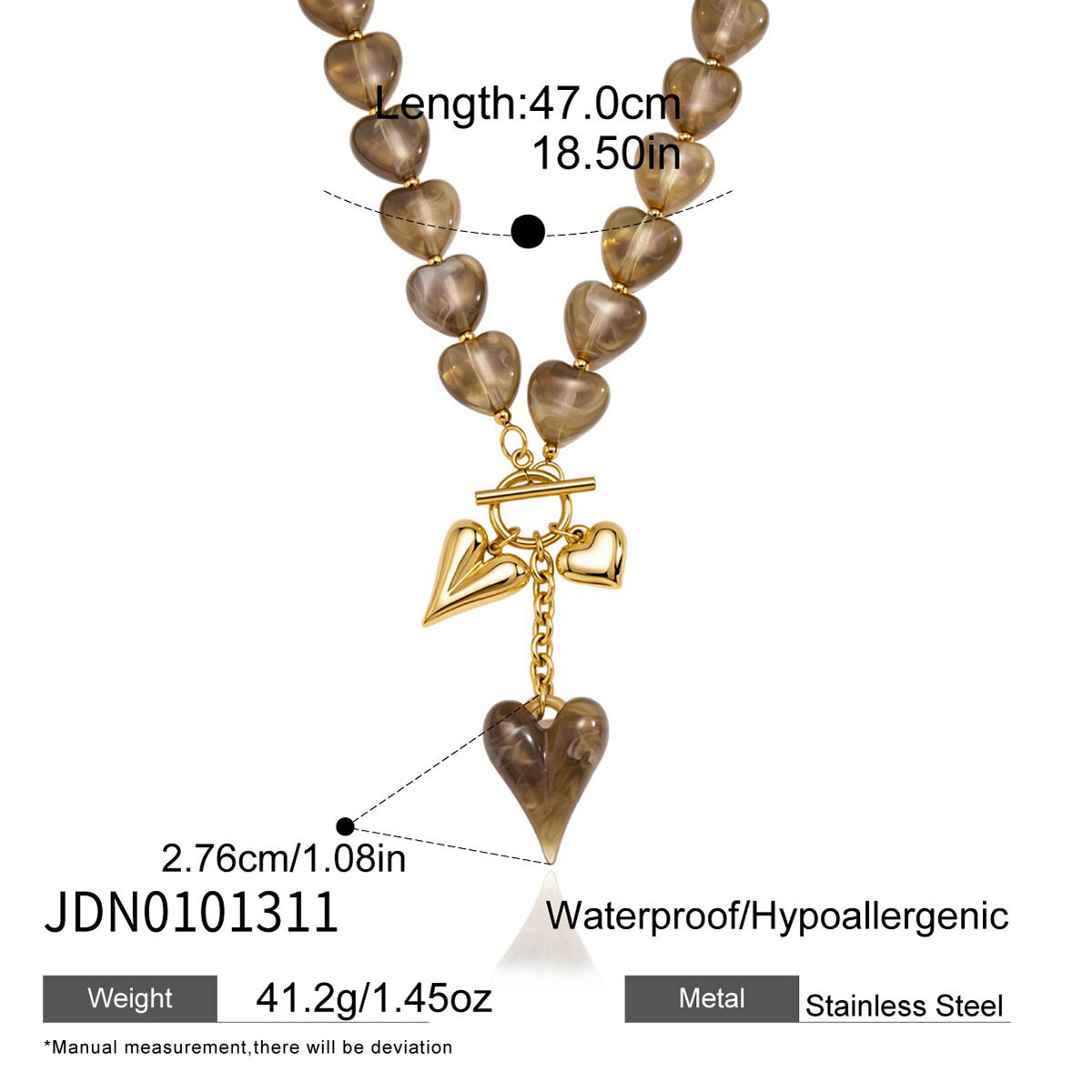 Chic Heart-Shaped OT Clasp Necklace for Women | Premium Gold-Plated Stainless Steel Toggle Chain