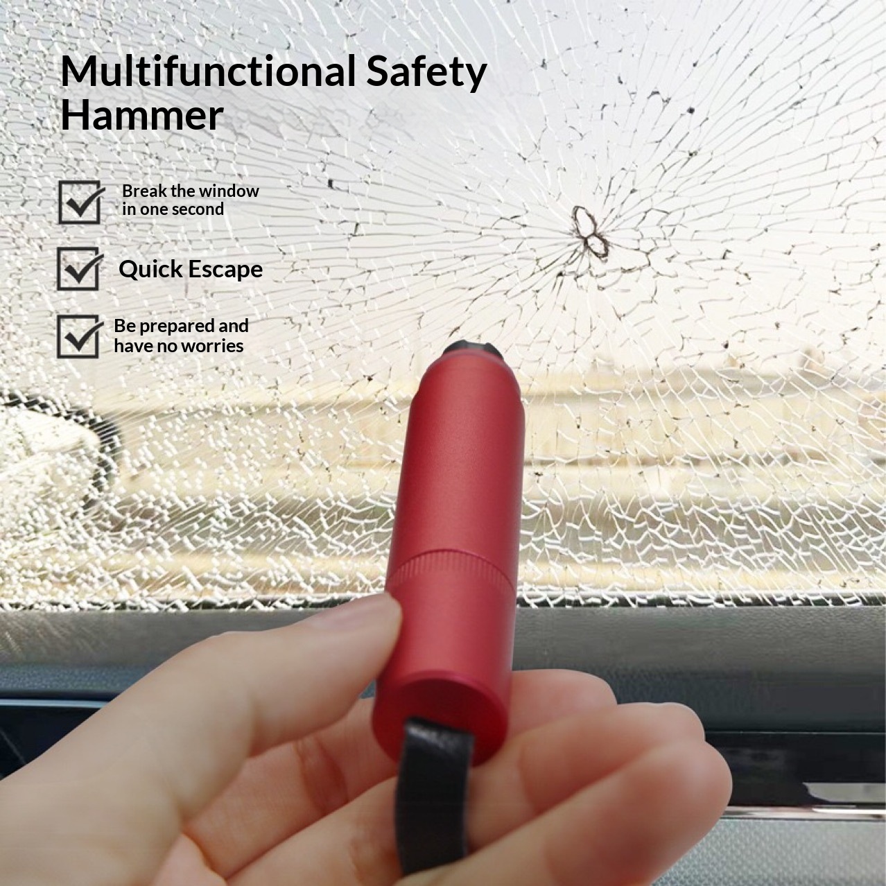 Car Window Breaker With Seatbelt Cutter And Emergency Hammer