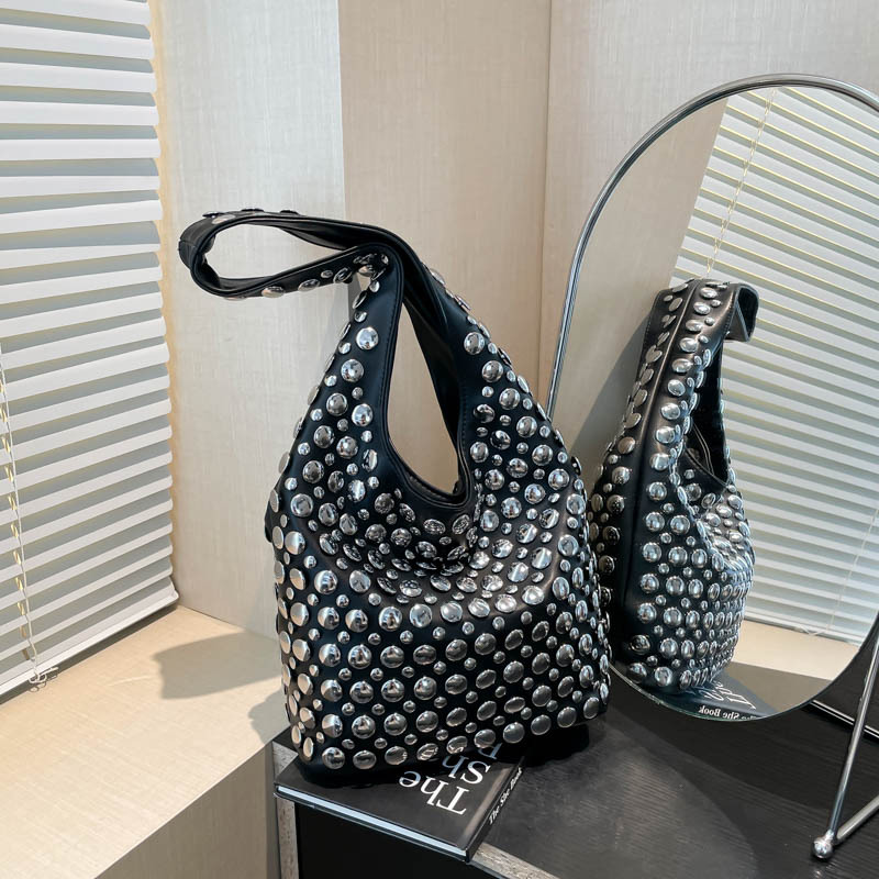 Edgy Studded Punk-Style Shoulder Bag - Chic PU Leather Rivet Handbag for Women