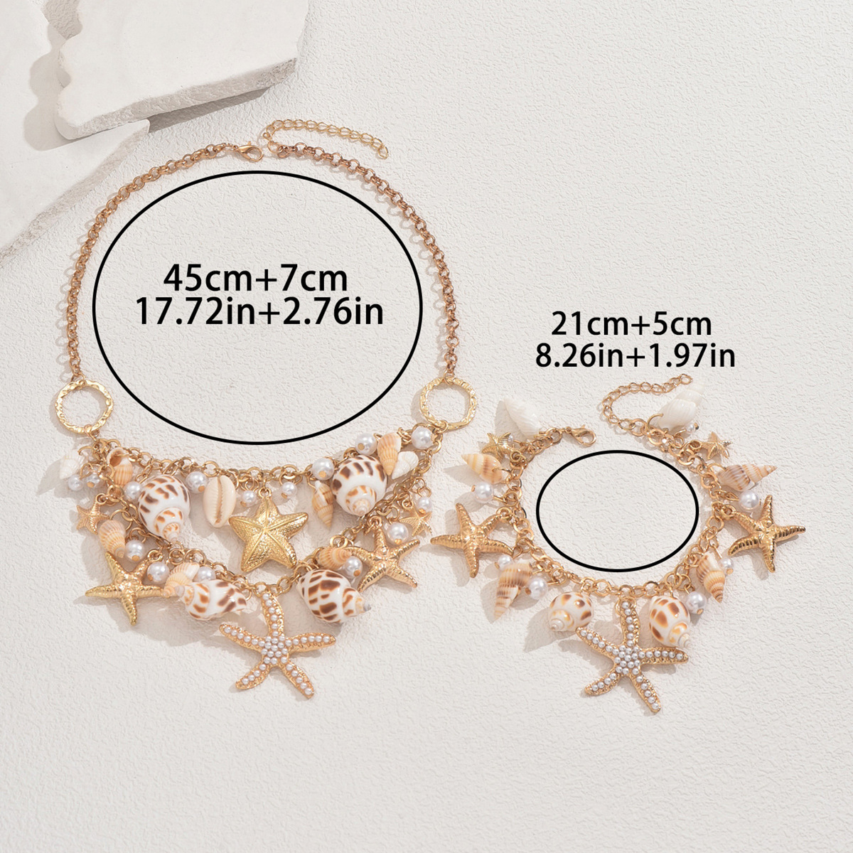 Ocean Breeze Starfish & Shell Pearl Jewelry Set – Elegant Matching Necklace & Bracelet for Women