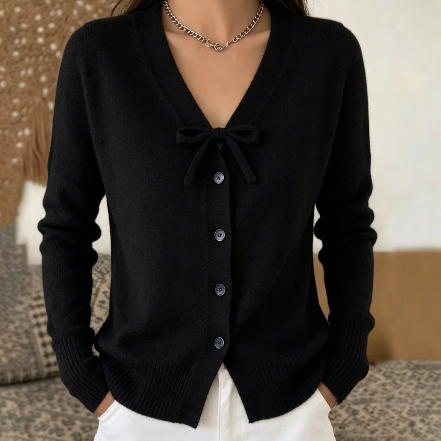 Chic Women's Long Sleeve Top - Elegant & Lightweight Polyester Blouse