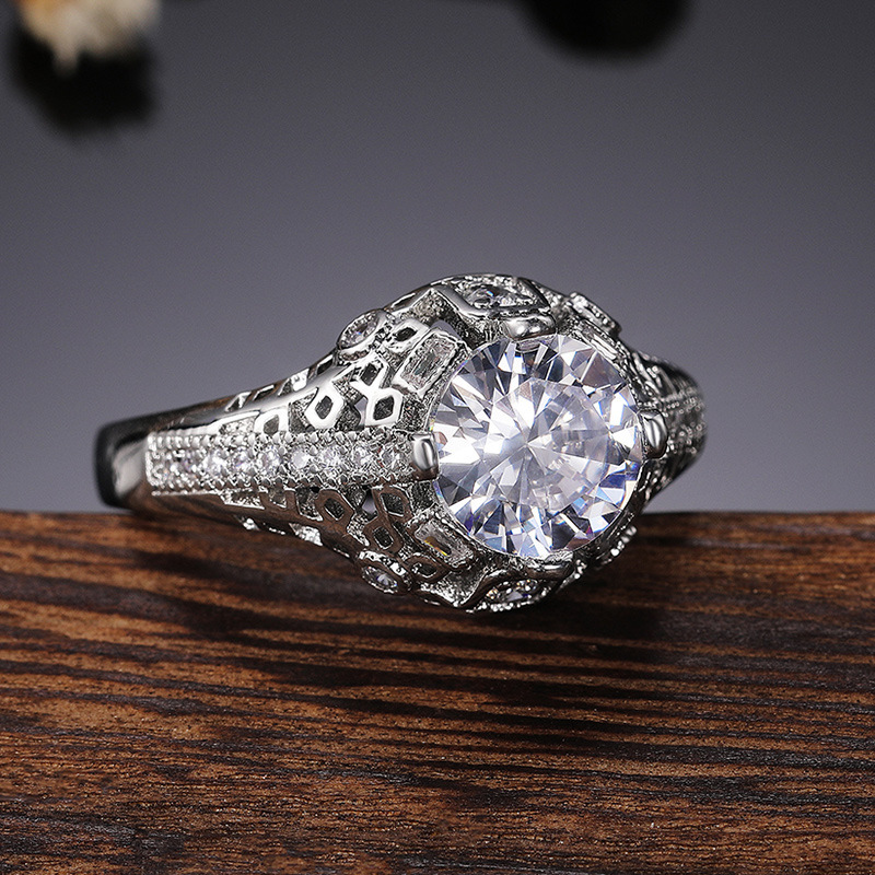 Elegant Hollow Geometric Zircon Ring for Women – Premium Platinum Plated Statement Jewelry