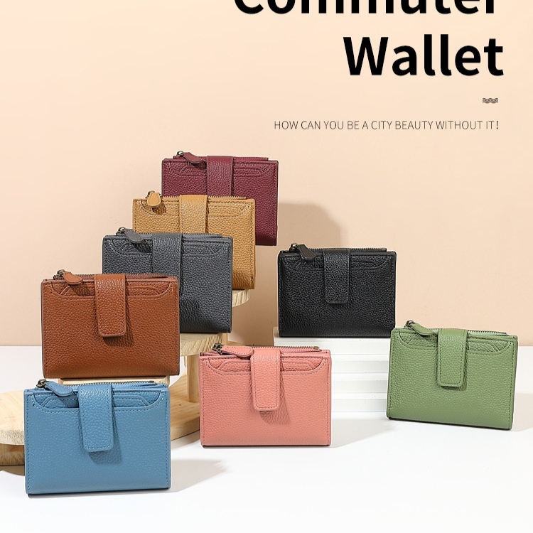 Women's Compact Ring-Bound PU Leather Wallet & Coin Purse - Secure Lychee Grain Clutch