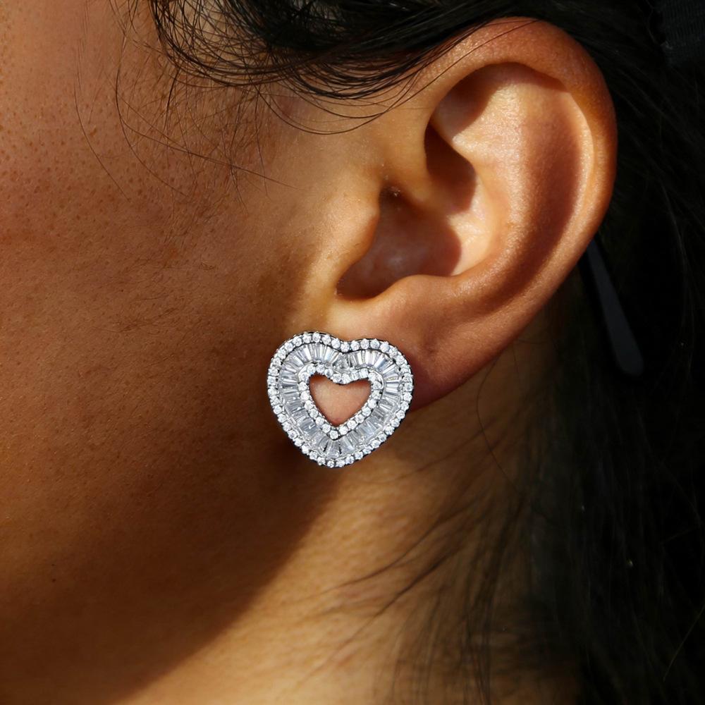 Elegant Heart-Shaped Earrings for Women | Chic Diamond-Inlaid Jewelry