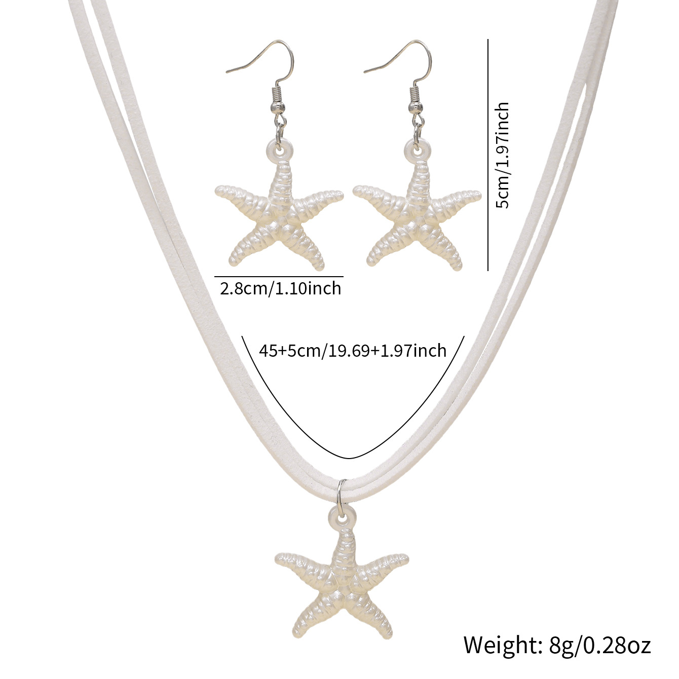 Boho Starfish Pendant Necklace & Earrings Jewelry Set - Ocean Beach Style for Women