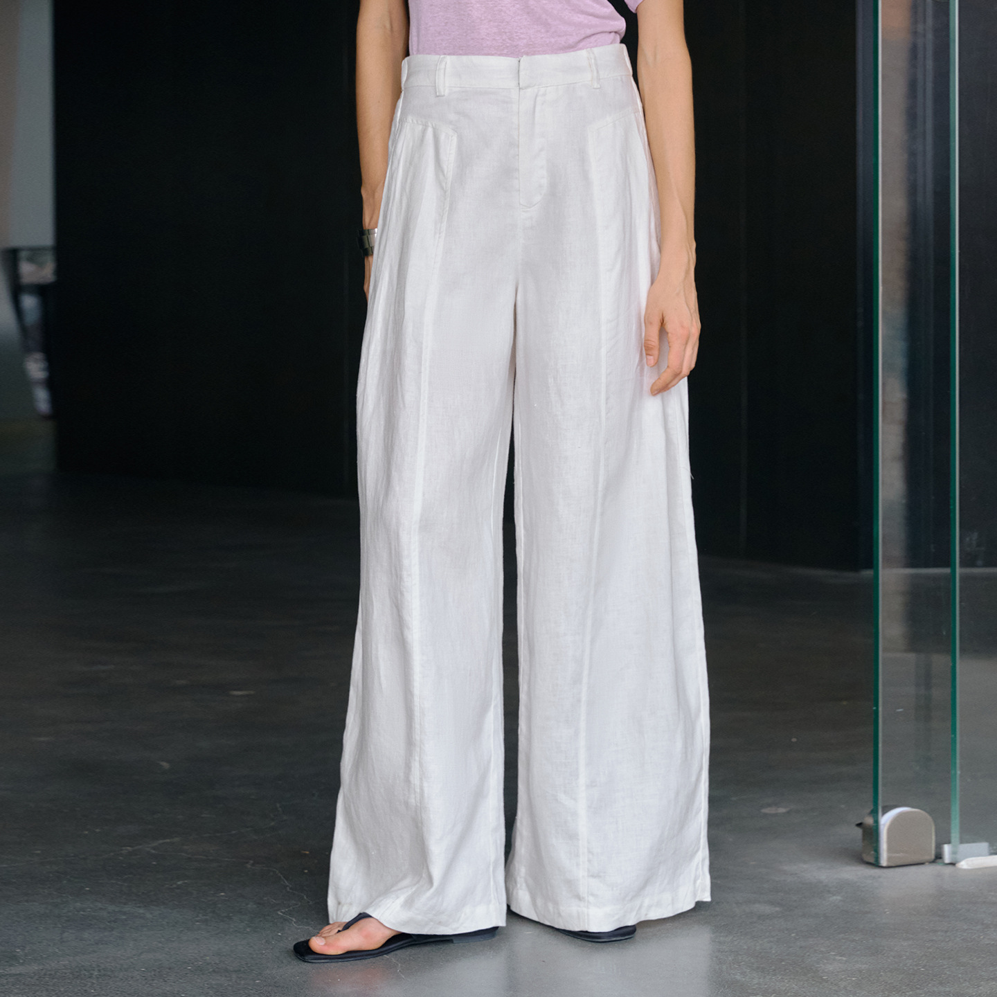 Women's High-Rise Linen Wide-Leg Trousers - Elegant Spring & Summer Tailored Pants