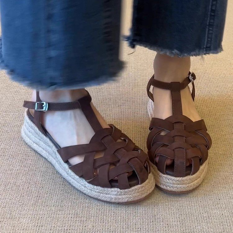 Women's Vintage Chic Woven Linen Wedge Sandals - Comfortable Summer Platform Shoes