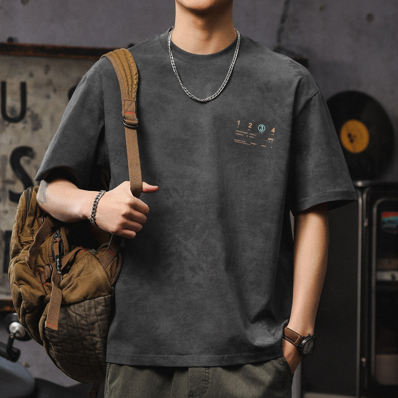 Men's Premium Heavyweight Linen Blend T-Shirt - Loose Fit American Style Short-Sleeve Crew Neck