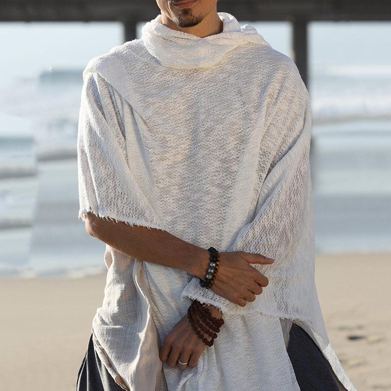 Men's Casual Hooded Cape Cloak - Stylish Loose-Fit Mid-Length Fashion Poncho