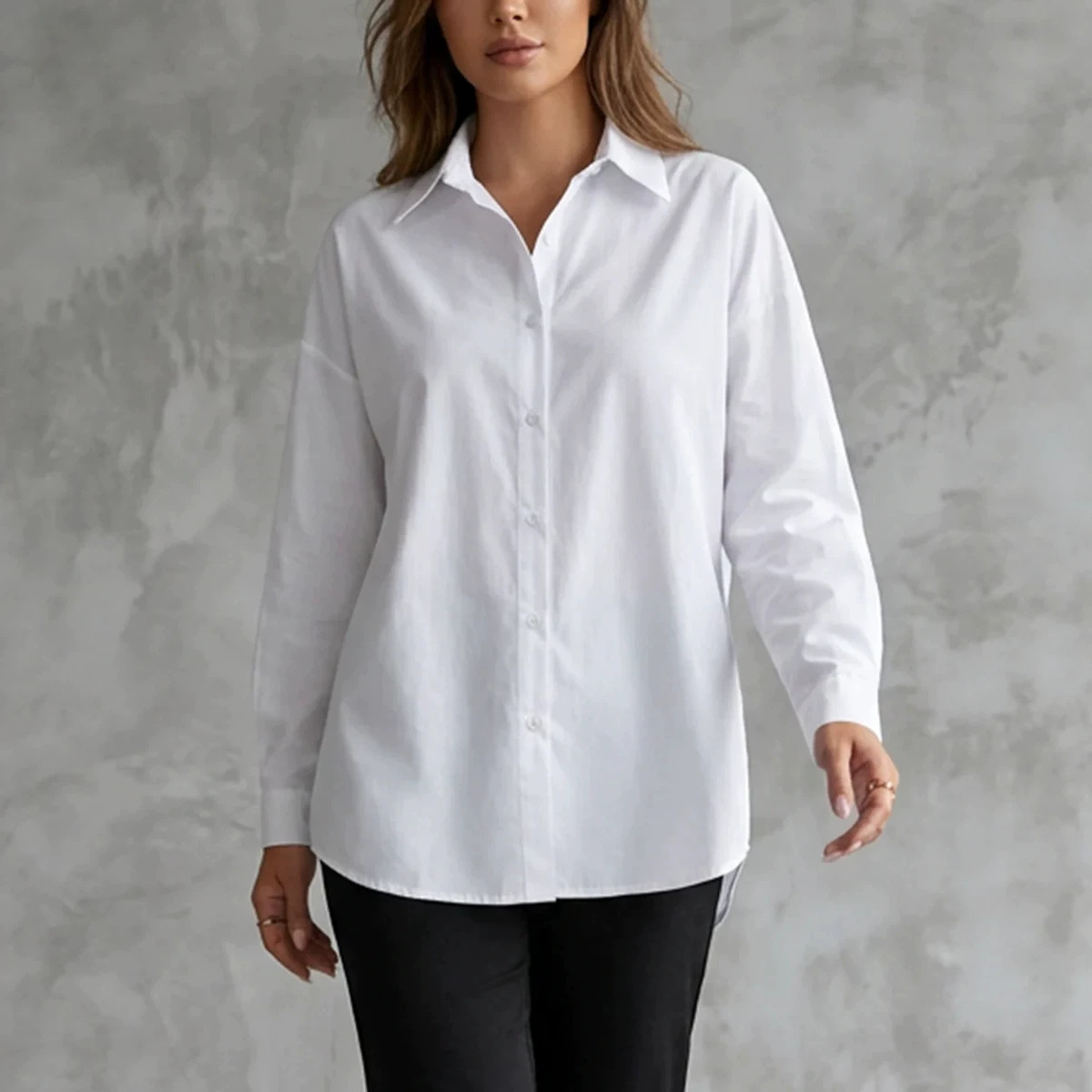 Women's Chic Loose-Fit Slit-Front Blouse - Minimalist Casual Cotton Blend Shirt