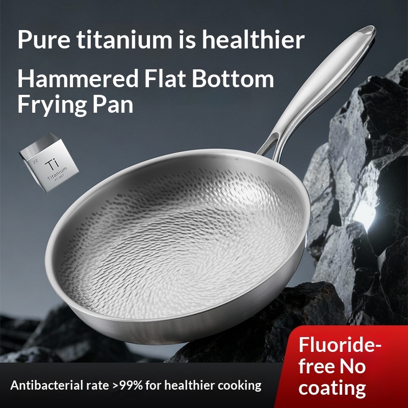 Premium Hammered Pure Titanium Frying Pan | Non-Coated Tri-Ply Skillet for Induction & Gas Cooktops
