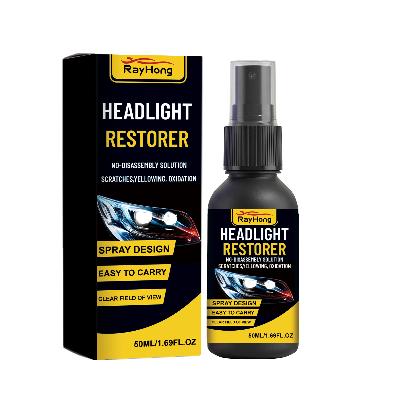 Premium Car Headlight Restoration Spray - Instant Clarity & UV Protection Lens Repair