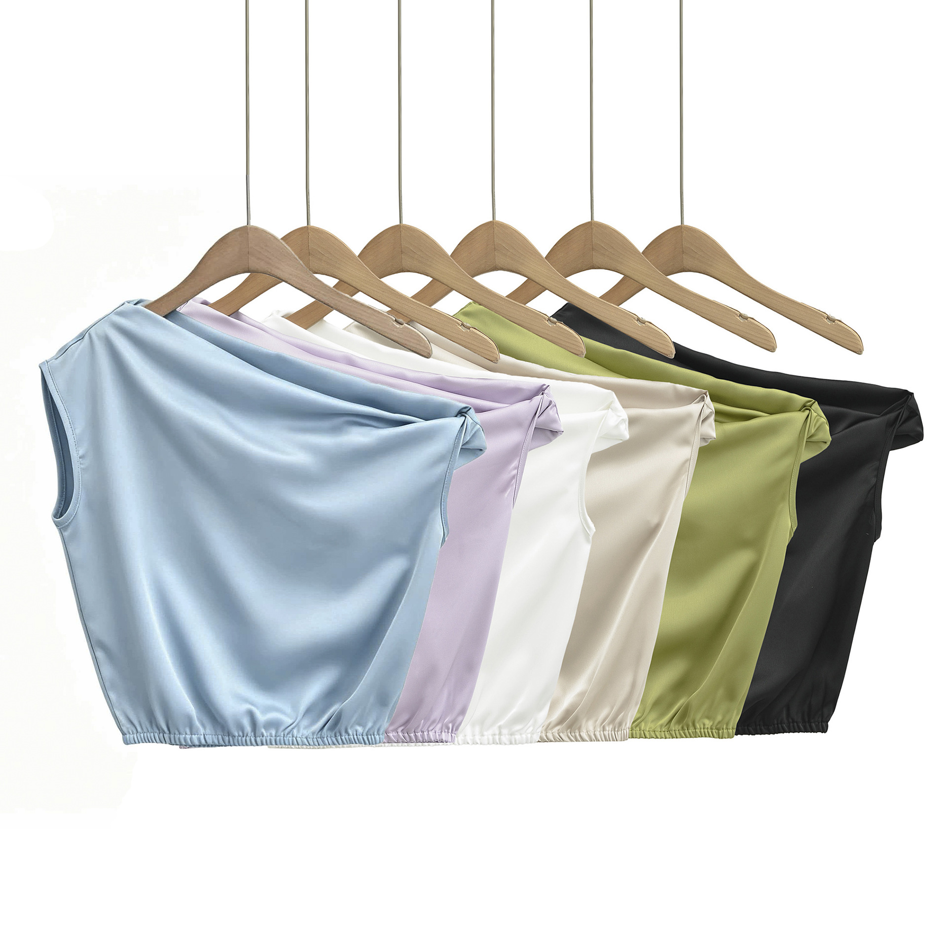 Elegant Women's Satin One-Shoulder Tank Top - Chic Knot-Neckline Casual Blouse