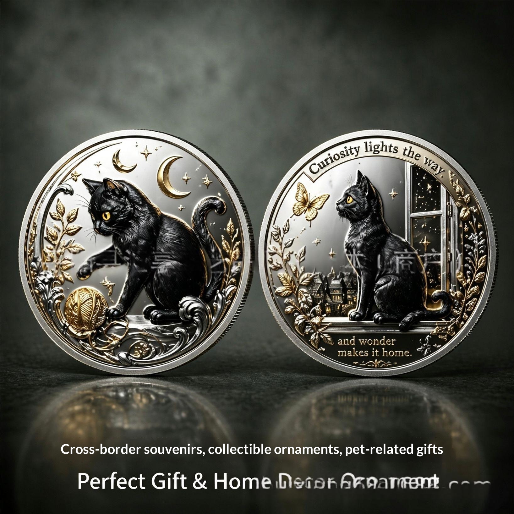 Mystic Black Cat & Lunar Phase Relief Commemorative Coin - Gothic Collectible Gift
