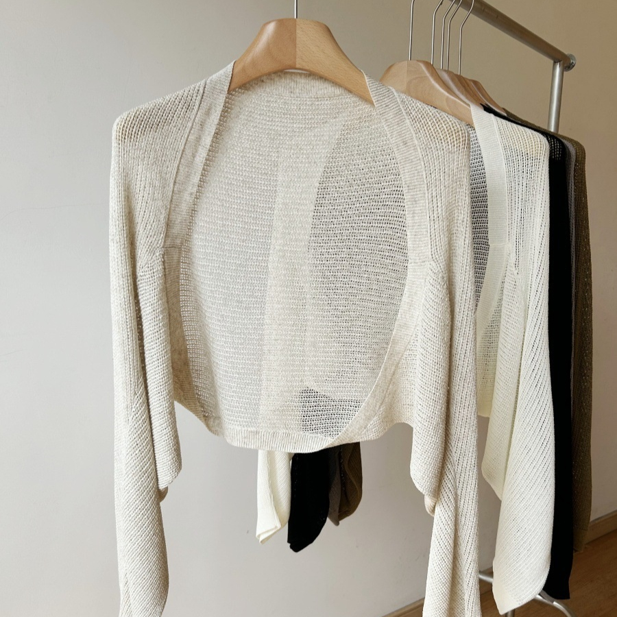 Luxury Linen Knit Batwing Sweater – Lightweight Hollow-Out Elegant Commute Top