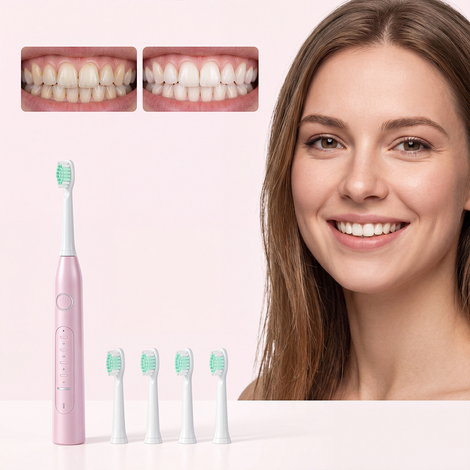 CH-926 Sonic Electric Toothbrush with 2 Replacement Brush Heads - Rechargeable Dental Care Set for Whitening & Deep Clean (White)
