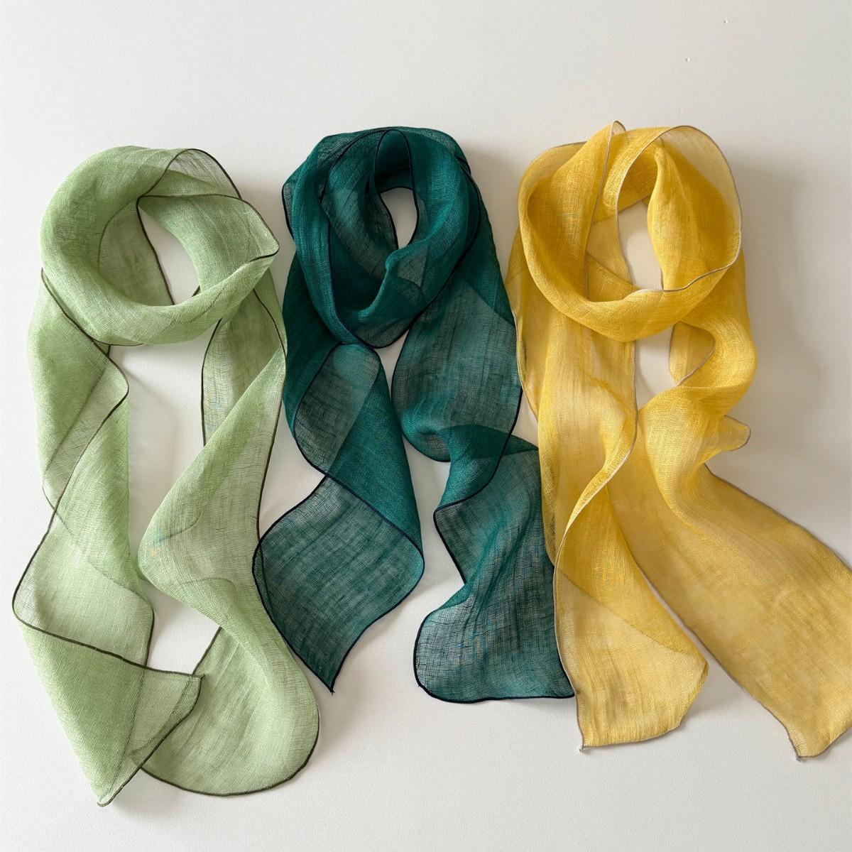 Elegant Semi-Transparent Linen Scarf Ribbon & Hairband – Extra-Long Skinny Scarf