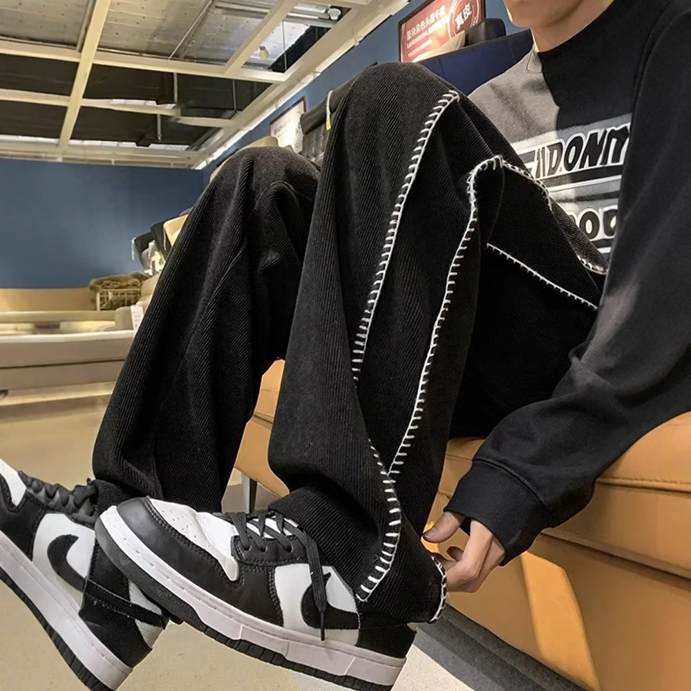 Trendy Hong Kong Style Striped Corduroy Casual Pants - Sporty Drawstring Joggers