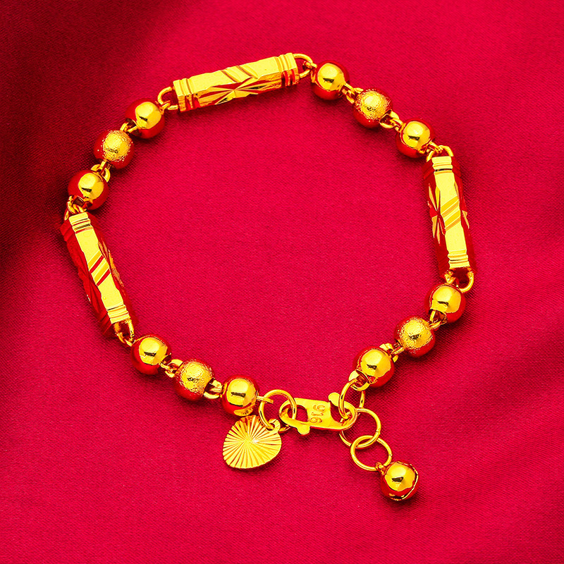 Elegant Women's Hexagonal Beaded Bracelet - Textured Electroplated Brass Jewelry