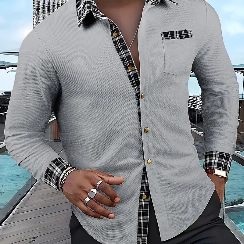 Trendy Color-Block Printed Button-Up Shirt - Relaxed Fit Casual Cardigan