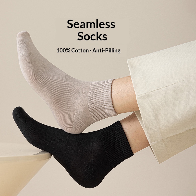 Premium Men's 100% Cotton Athletic Mid-Crew Socks - Antibacterial & Odor-Resistant
