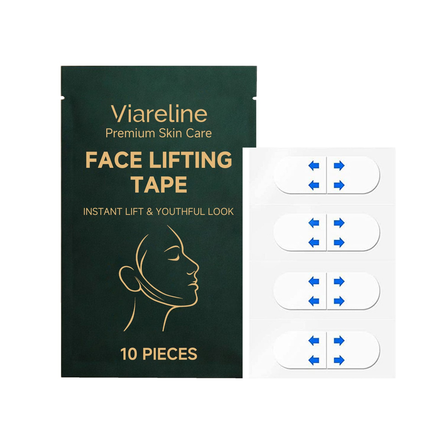 Instant V-Shape Face Lifting Tape - Invisible Wrinkle Lift Stickers with Vitamin E & Collagen (10-Pack)