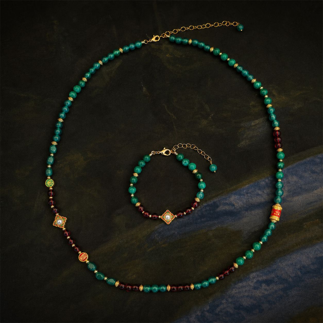 Mystic Celestial Chinese-Style Necklace & Bracelet Set | Unisex Copper Clavicle Jewelry