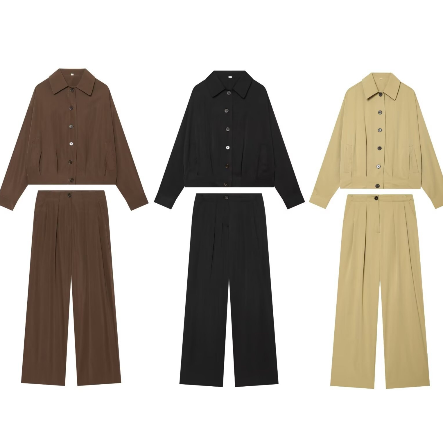 Women's 2-Piece Effortless Chic Set - Relaxed Lapel Jacket & Casual Wide-Leg Pants