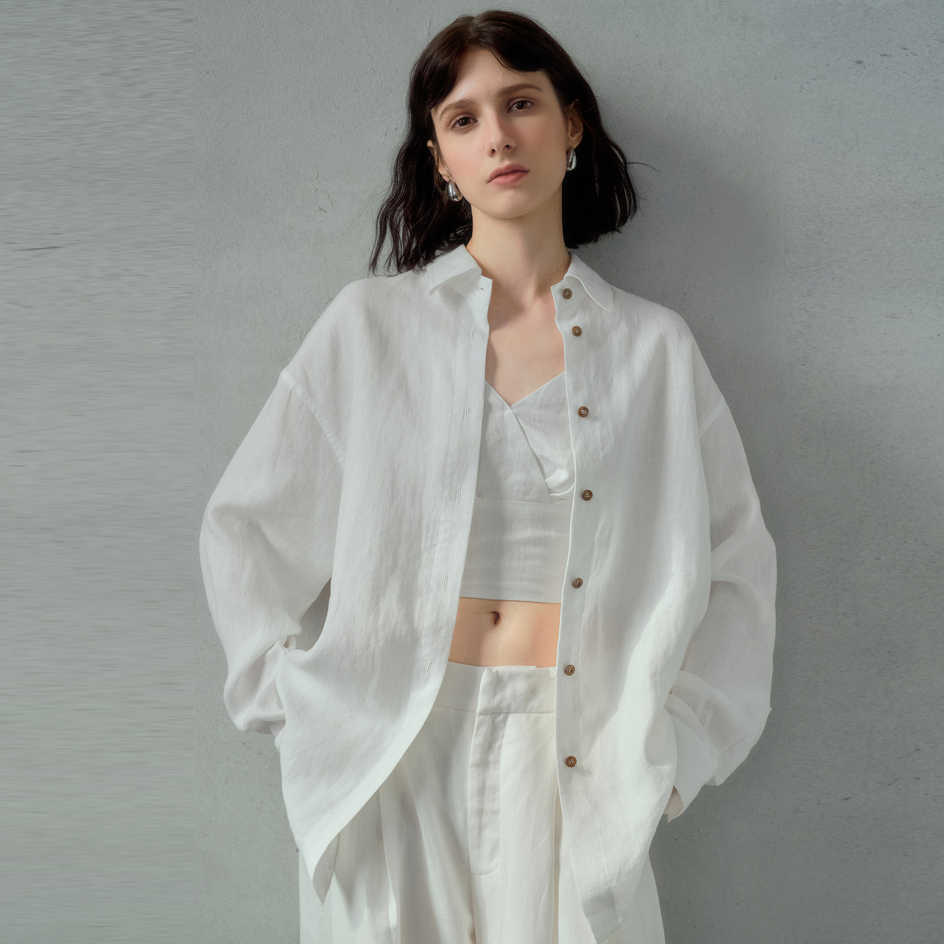 Women's Elegant Relaxed-Fit Linen Blouse | Classic White Summer Shirt