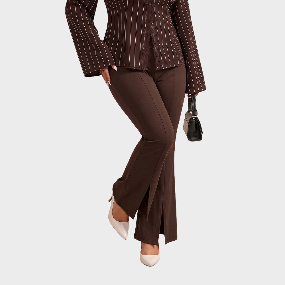 Plus-size High-waisted Flared Pants With A Slit Slimming Fit