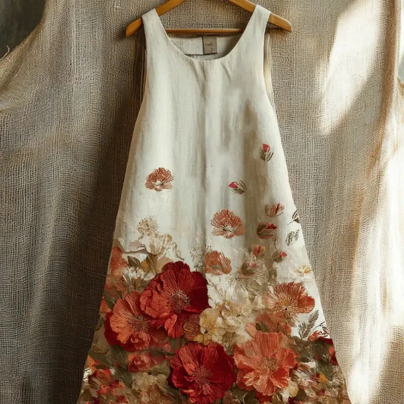 Women's Sleeveless V-Neck 3D Digital Print Dress - Vibrant Mid-Length Summer Sundress
