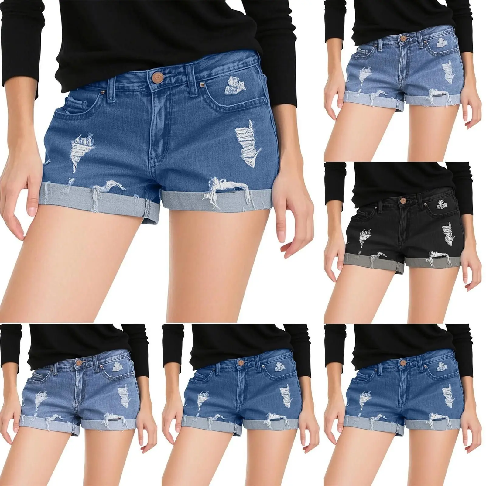 Trendy Raw-Hem Denim Shorts – Casual Mid-Rise Distressed Jean Shorts for Women