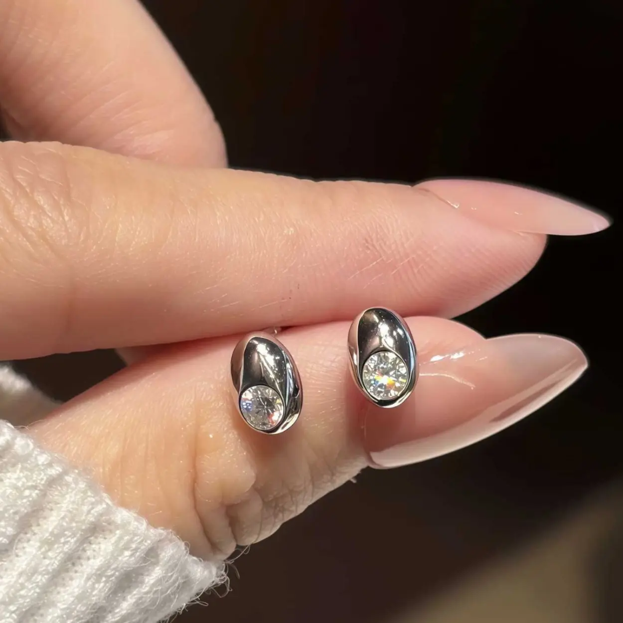 S925 Sterling Silver Oval Moissanite Stud Earrings - D-Color Princess Cut Unisex Jewelry