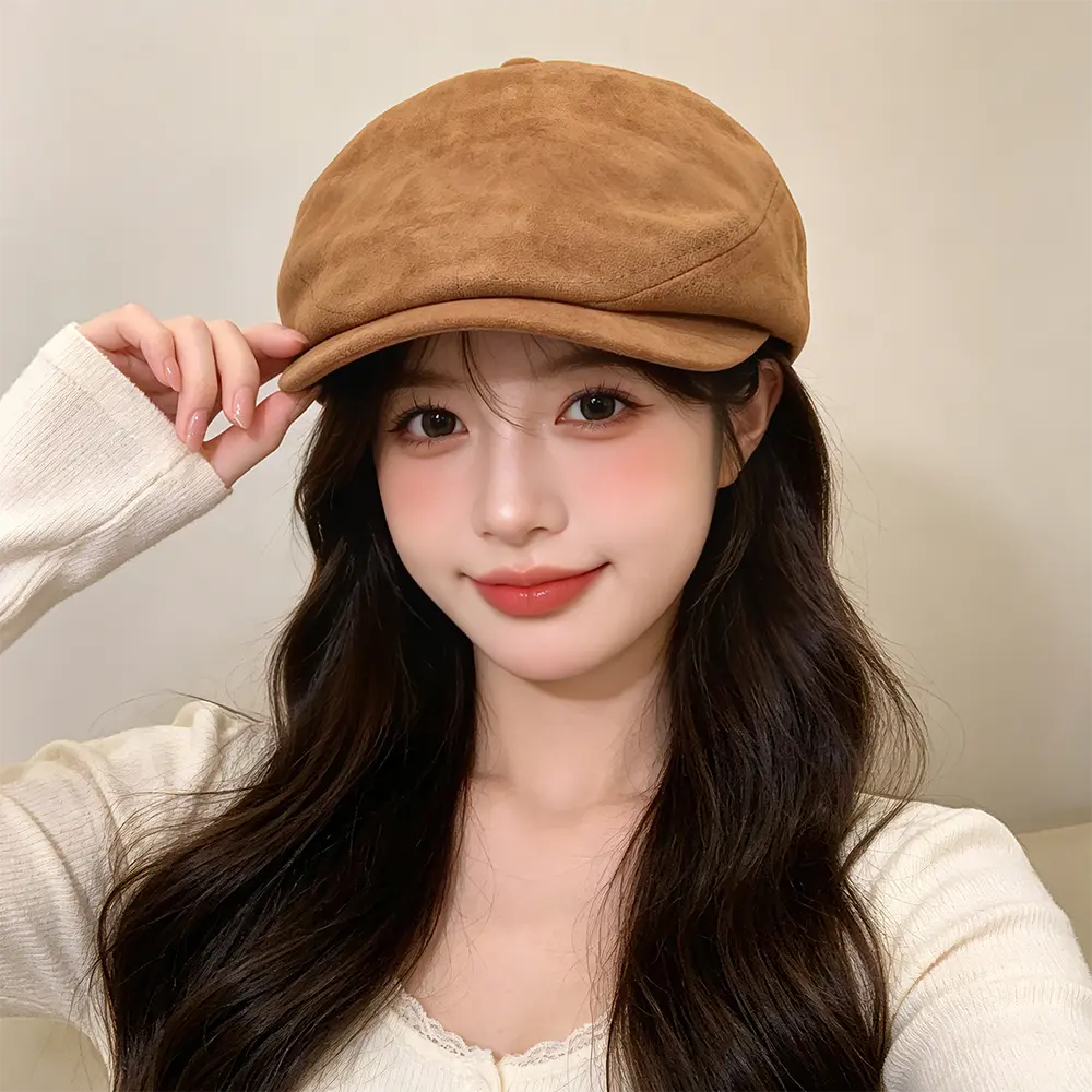 Retro Soft-Finish Flat Cap – Autumn/Winter British Style Short Brim Hat
